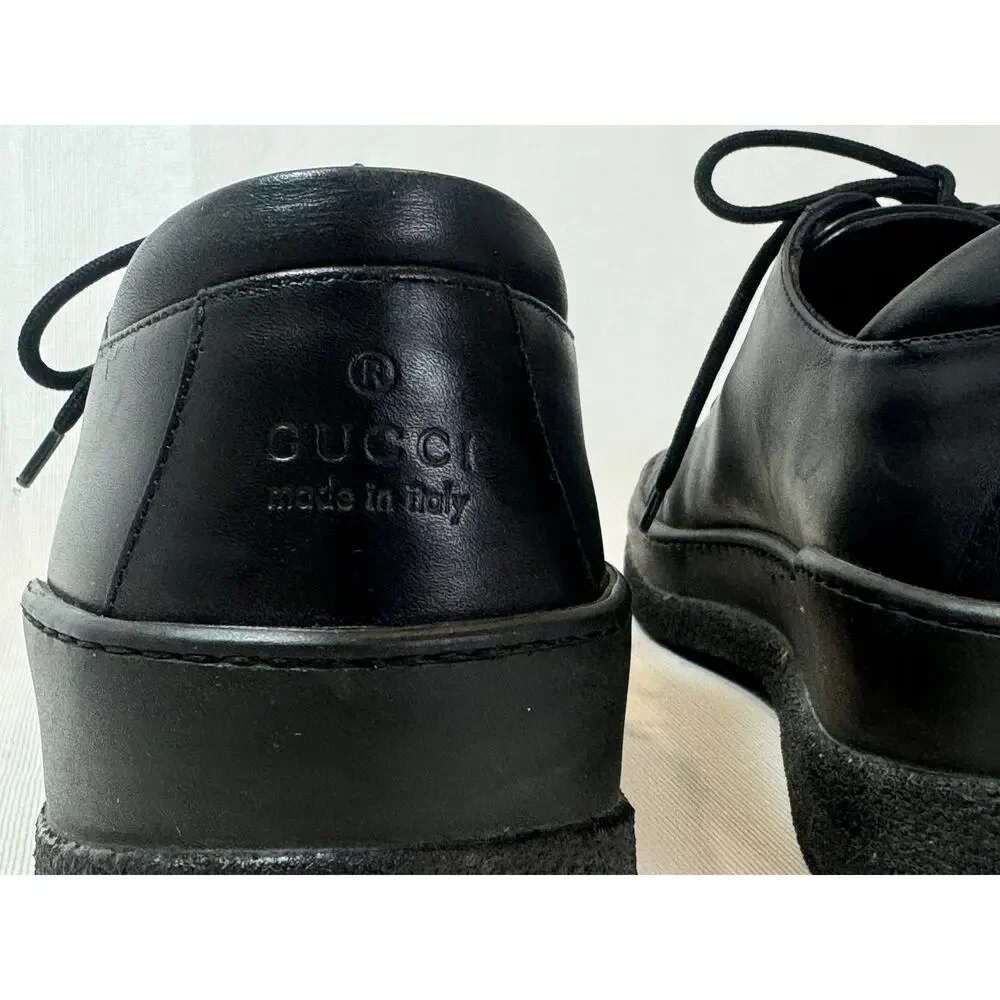 Gucci Black Leather Lace Up Oxford Sneakers Mens 8 / 9.5 US Comfort Casual Logo - Picture 6 of 12